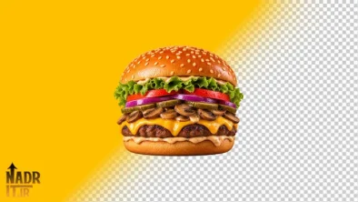 تصویر برگر با قارچ و پنیر فایل PNG