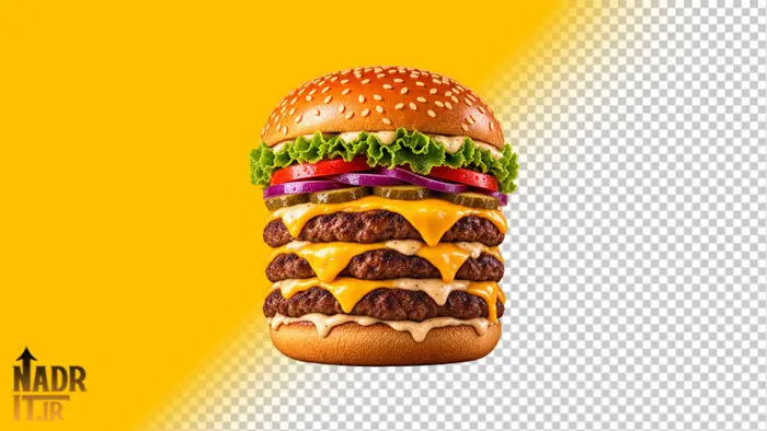دانلود تصویر برگر سه طبقه فایل PNG بدون پسزمینه 1 تصویر برگر سه طبقه فایل PNG