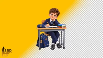 تصویر دانش‌آموز پسر پشت میز کد1 فایل PNG